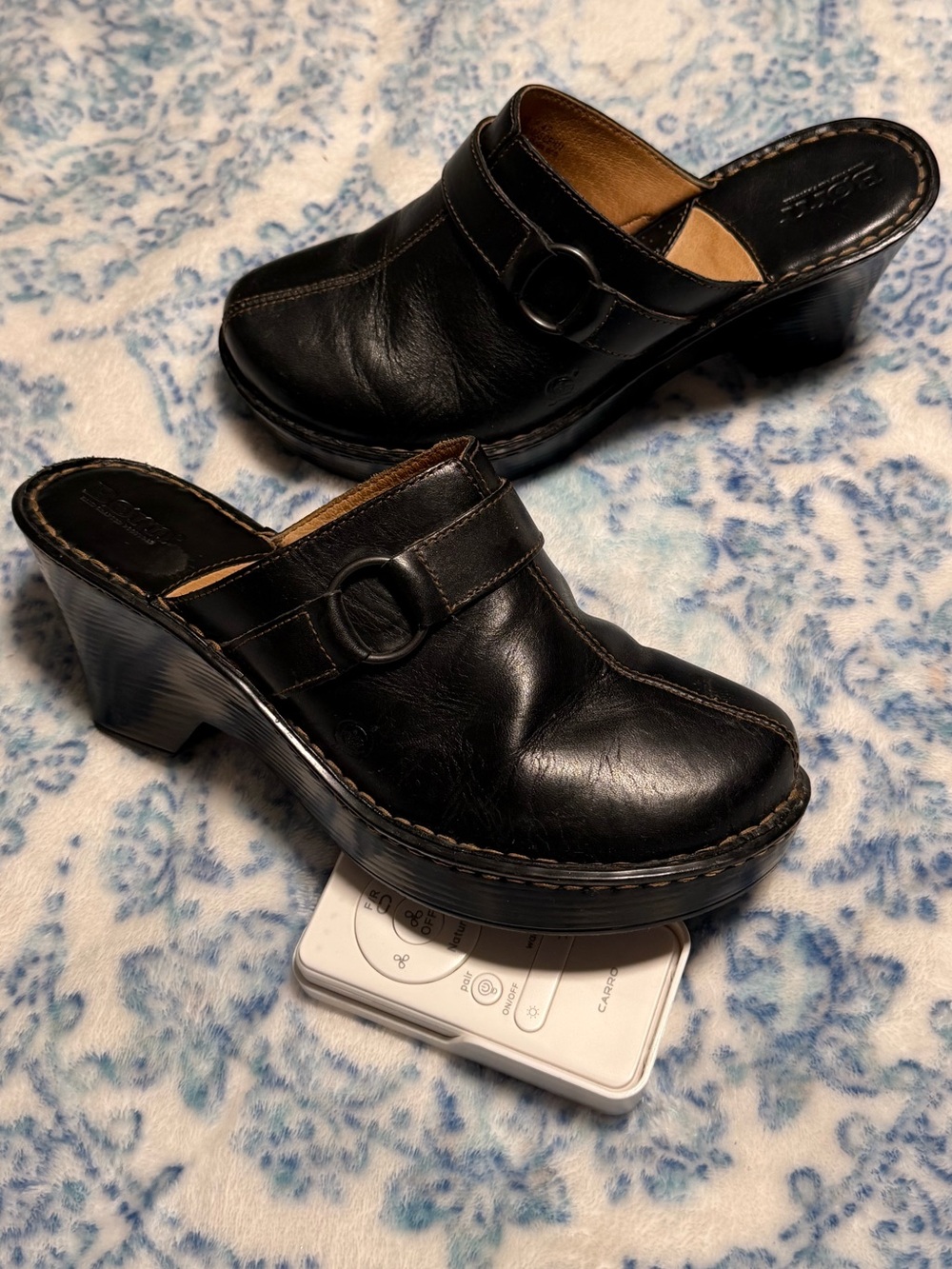 Born Black Leather Clog Mules with Buckle